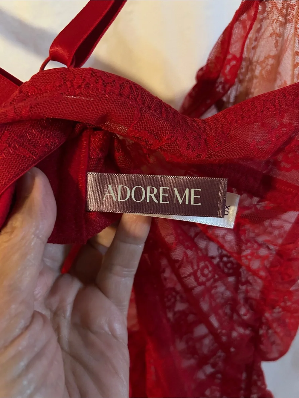 Adore Me Red Lace Sheer Lace Chemise with Underwire Cups